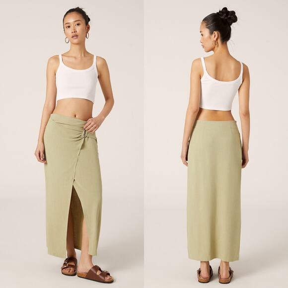 stradivarius Dresses & Skirts - Stradivarius Green Linen Blend Asymmetrical Light Green Midi Skirt